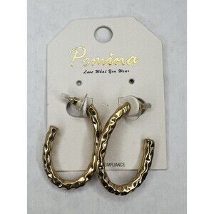 Pomina Jewelry Gold Open Hoop Earrings Hammered NWT Love What You Wear